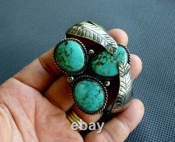 VINTAGE Old Pawn Native American NAVAJO Turquoise STERLING Cuff Bracelet WOW