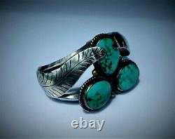 VINTAGE Old Pawn Native American NAVAJO Turquoise STERLING Cuff Bracelet WOW