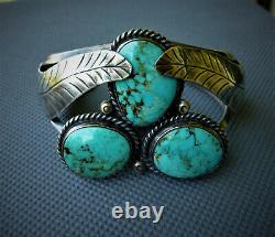 VINTAGE Old Pawn Native American NAVAJO Turquoise STERLING Cuff Bracelet WOW