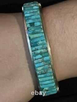 VINTAGE PETE SIERRA NAVAJO KINGMAN TURQUOISE CORNROWithCOBBLESTONE STERLING CUFF