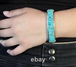 VINTAGE PETE SIERRA NAVAJO KINGMAN TURQUOISE CORNROWithCOBBLESTONE STERLING CUFF