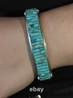 VINTAGE PETE SIERRA NAVAJO KINGMAN TURQUOISE CORNROWithCOBBLESTONE STERLING CUFF