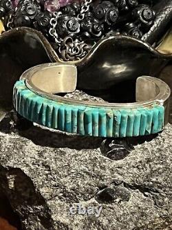 VINTAGE PETE SIERRA NAVAJO KINGMAN TURQUOISE CORNROWithCOBBLESTONE STERLING CUFF