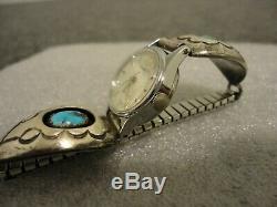 VINTAGE R. WYLIE NAVAJO STERLING & TURQUOISE WOMENS CUFF BAND WithWATCH NEW BATT