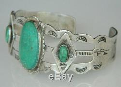 VINTAGE RARE Cerrillos NM Turquoise FRED Harvey NAVAJO Sterling Cuff 1920 Sz5.5
