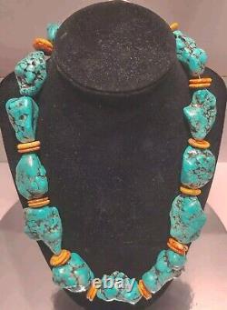 VINTAGE SANTO DOMINGO NAVAJO TURQUOISE HEISHI NECKLACE 21, 240 G, 12 Stones