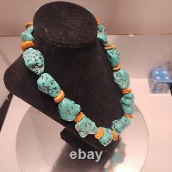 VINTAGE SANTO DOMINGO NAVAJO TURQUOISE HEISHI NECKLACE 21, 240 G, 12 Stones