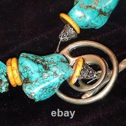 VINTAGE SANTO DOMINGO NAVAJO TURQUOISE HEISHI NECKLACE 21, 240 G, 12 Stones