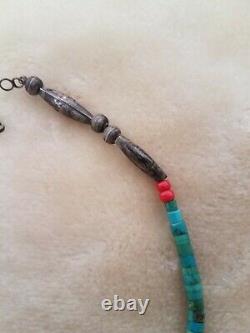 VINTAGE SANTO DOMINGO TURQUOISE HEISHI NECKLACE, With Hand made Sterling Beads