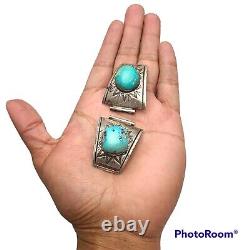 VINTAGE huge STERLING SILVER TURQUOISE NAVAJO WATCH END TIPS RICHARD BEGAY