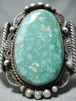 VIVID Carico Lake Turquoise Vintage Navajo Singed Sterling Silver Bracelet