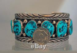 VIntage Sterling SIlver Native American Navajo Heavy Turquoise Cuff Bracelet