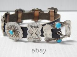 VNTG NAVAJO INDIAN STERLING SILVER TURQUOISE concho belt styl BRACELET DOG COLLR