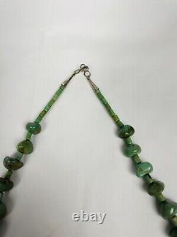 VTG 115g Old Pawn Navajo Nugget Turquoise Bead Sterling Silver Necklace 30