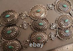 VTG 1950's NAVAJO STERLING & TURQUOISE CONCHO BELT 42 END TO END, 10 CONCHOS