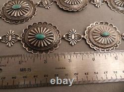 VTG 1950's NAVAJO STERLING & TURQUOISE CONCHO BELT 42 END TO END, 10 CONCHOS