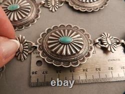 VTG 1950's NAVAJO STERLING & TURQUOISE CONCHO BELT 42 END TO END, 10 CONCHOS