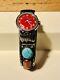 VTG 1976 Timex Female Petite Sterling Navajo Turquoise Coral Watch Cuff