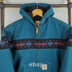 VTG CARHARTT Size Medium Turquoise Aztec Southwest Mens Hooded Bomber Jacket