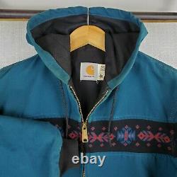 VTG CARHARTT Size Medium Turquoise Aztec Southwest Mens Hooded Bomber Jacket