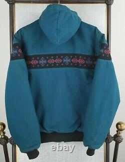 VTG CARHARTT Size Medium Turquoise Aztec Southwest Mens Hooded Bomber Jacket