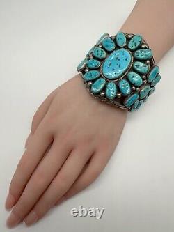 VTG Harrison Jim Navajo Sterling Turquoise Cluster Cuff Bracelet 104.8g #yff