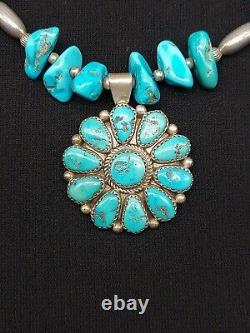 VTG Justin Wilson Sr. (JWS) Sterling Silver & Turquoise Cluster 17 Inch Necklace