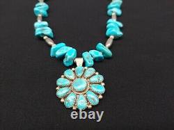 VTG Justin Wilson Sr. (JWS) Sterling Silver & Turquoise Cluster 17 Inch Necklace