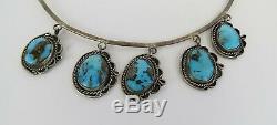 VTG Native American Navajo sterling silver turquoise dangle choker necklace