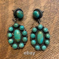 VTG Native American Turquoise Sterling Silver Post Drop Earrings Navajo Jewelry