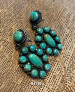 VTG Native American Turquoise Sterling Silver Post Drop Earrings Navajo Jewelry