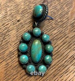 VTG Native American Turquoise Sterling Silver Post Drop Earrings Navajo Jewelry