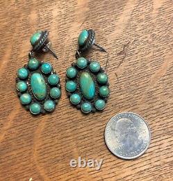 VTG Native American Turquoise Sterling Silver Post Drop Earrings Navajo Jewelry