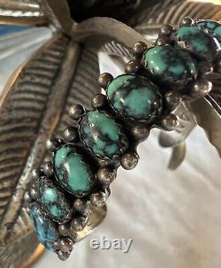 VTG Navajo Blue Diamond Mines Turquoise Sterling Silver Cuff Artist Signed AN GL
