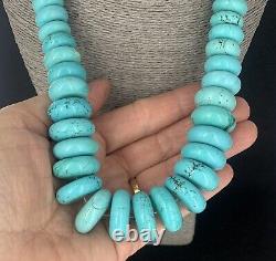 VTG Navajo Heavy BIG turquoise Magnesite Sterling Silver Bench Bead Necklace