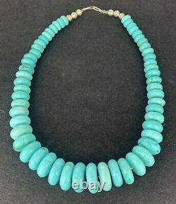 VTG Navajo Heavy BIG turquoise Magnesite Sterling Silver Bench Bead Necklace