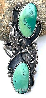 VTG Navajo Long Turquoise Sterling Silver Sz 8 Ring 2 Beautiful Green Cerrillos