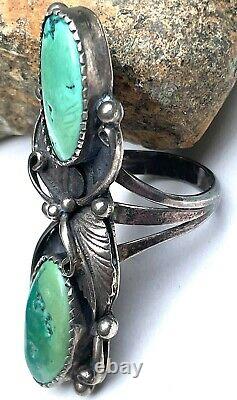 VTG Navajo Long Turquoise Sterling Silver Sz 8 Ring 2 Beautiful Green Cerrillos