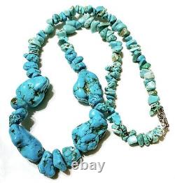 VTG Navajo Old Pawn 925 Turquoise Nuggets Bead Necklace, Handmade 21 61g