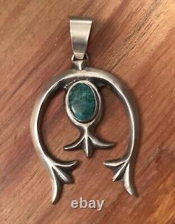 VTG Navajo S. WILSON Sterling Silver Turquoise 3.5 Sandcast Naja Pendant 44 GR