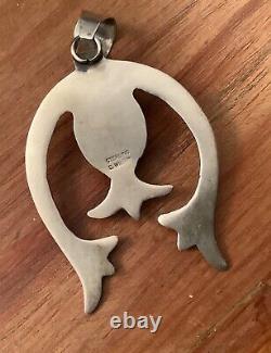 VTG Navajo S. WILSON Sterling Silver Turquoise 3.5 Sandcast Naja Pendant 44 GR