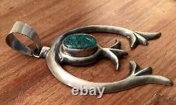 VTG Navajo S. WILSON Sterling Silver Turquoise 3.5 Sandcast Naja Pendant 44 GR