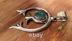 VTG Navajo S. WILSON Sterling Silver Turquoise 3.5 Sandcast Naja Pendant 44 GR