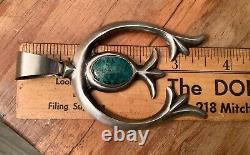 VTG Navajo S. WILSON Sterling Silver Turquoise 3.5 Sandcast Naja Pendant 44 GR