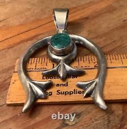 VTG Navajo S. WILSON Sterling Silver Turquoise 3.5 Sandcast Naja Pendant 44 GR