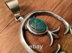 VTG Navajo S. WILSON Sterling Silver Turquoise 3.5 Sandcast Naja Pendant 44 GR