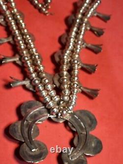 VTG Navajo Squash Blossom Necklace Kingman Turquoise Sterling Silver 25 189g