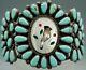 VTG Navajo Sterling Silver Petit Point Turquoise Inlaid MOP Bird Cuff Bracelet