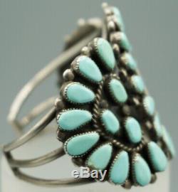 VTG Navajo Sterling Silver Petit Point Turquoise Inlaid MOP Bird Cuff Bracelet