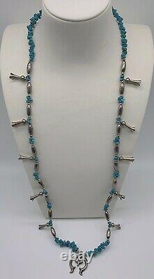 VTG Navajo Sterling Silver Turquoise Squash Blossom 30 Necklace 35.9g #bbv